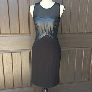 Aidan Mattox Black Sheer Faux Leather Dress